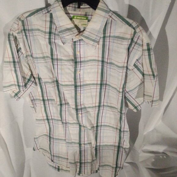 Men's Machine Custom Co.  Plaid Button Up Short Sleeve Shirt, Size L - Picture 5 of 6